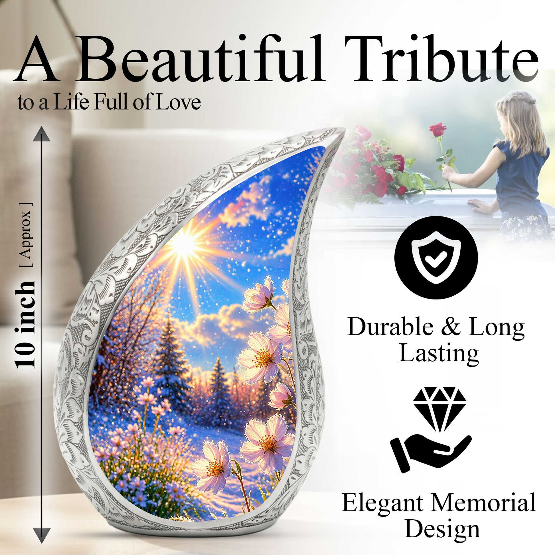 Wildflower Memorial Urn for Mom – Personalized Cremation Urn for Human Ashes | Beautiful Urns for Women