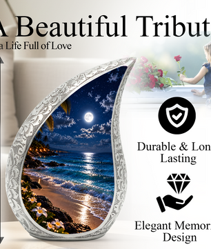Moonlit Beach Cremation Urn for Ashes, Personalized Ocean Adult Urn