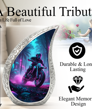 Motorcycle Personalized Cremation Urn for Dad – Teardrop Style Aluminum Memorial Urn, 10 Inch |