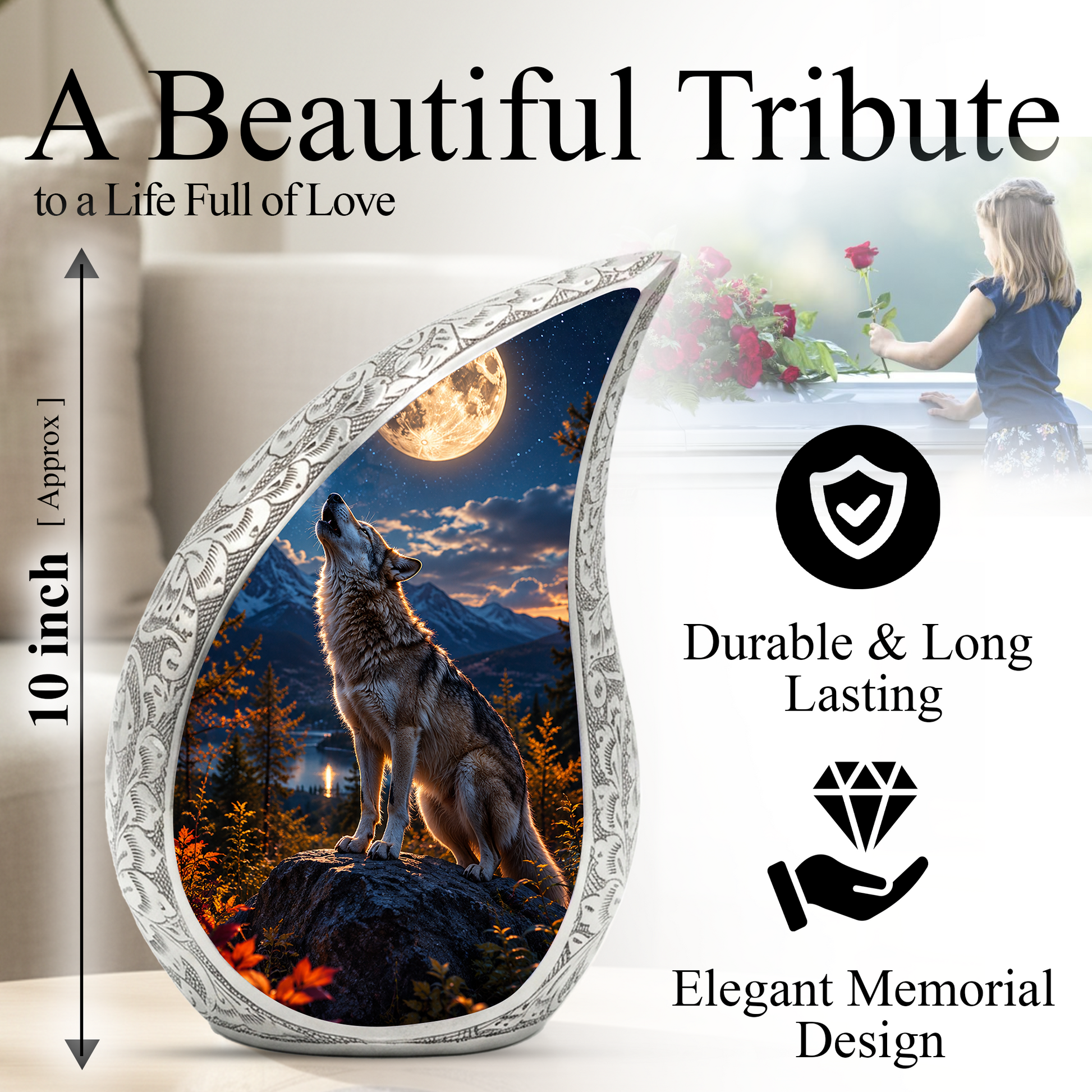 Growling Wolf Urn for Human Ashes | Wolf Adult Cremation Urn | Wolf Adult Urn for Ashes