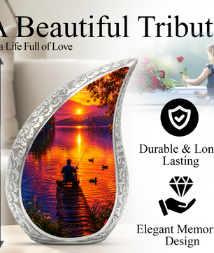 Fishing Cremation Urn for Dad – Gone Fishing Memorial Urn for Human Ashes, Personalized Fishing Urn