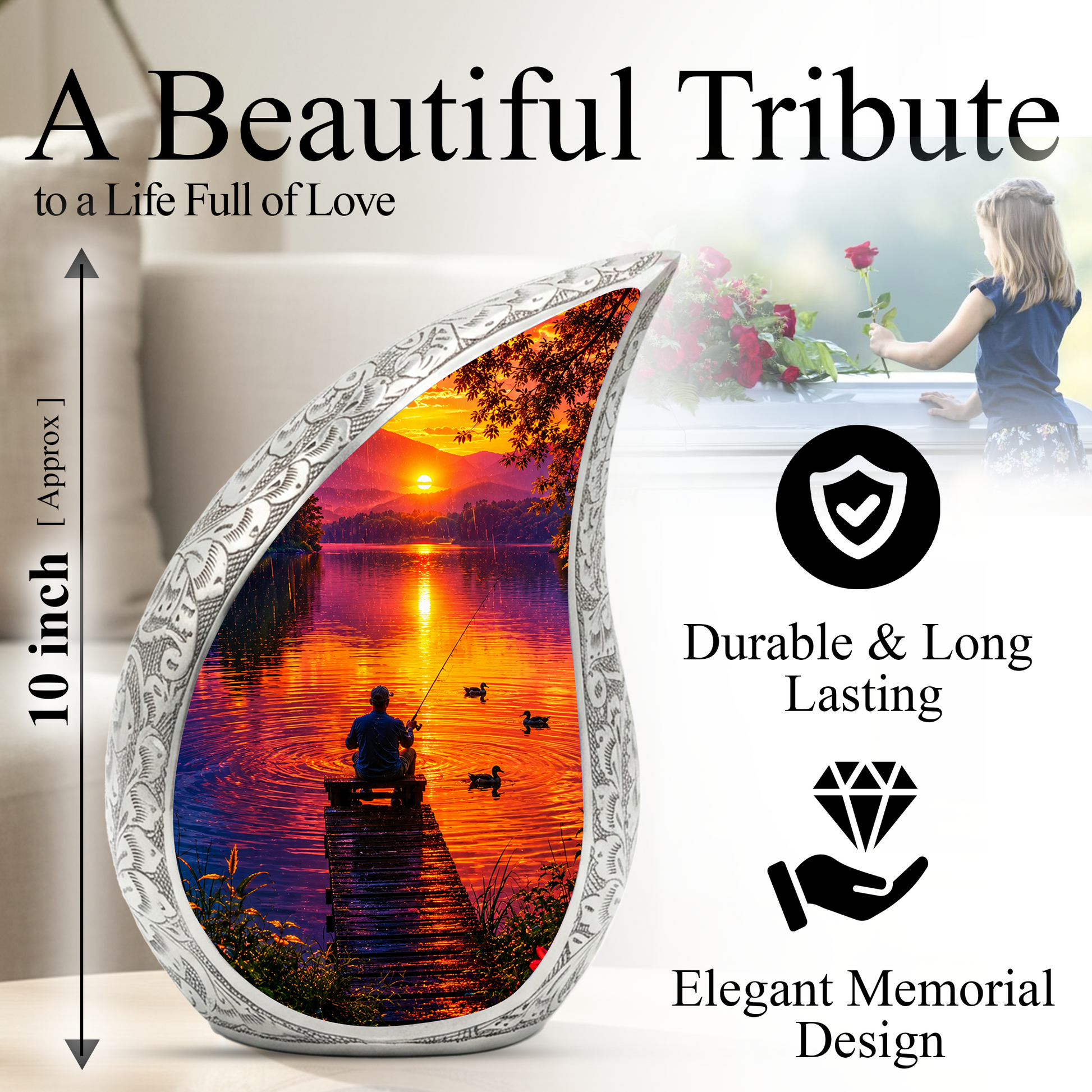 Fishing Cremation Urn for Dad – Gone Fishing Memorial Urn for Human Ashes, Personalized Fishing Urn