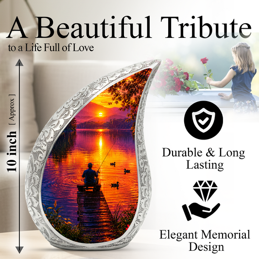 Fishing Cremation Urn for Dad – Gone Fishing Memorial Urn for Human Ashes, Personalized Fishing Urn