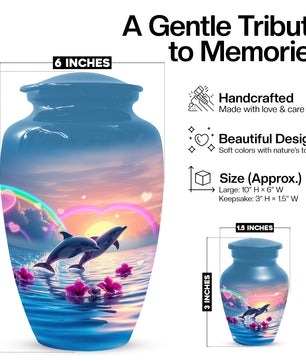 Dolphin Urn for Ashes - Personalized Ocean Sunset Memorial for Mom | Rainbow Cremation Urns for Mother