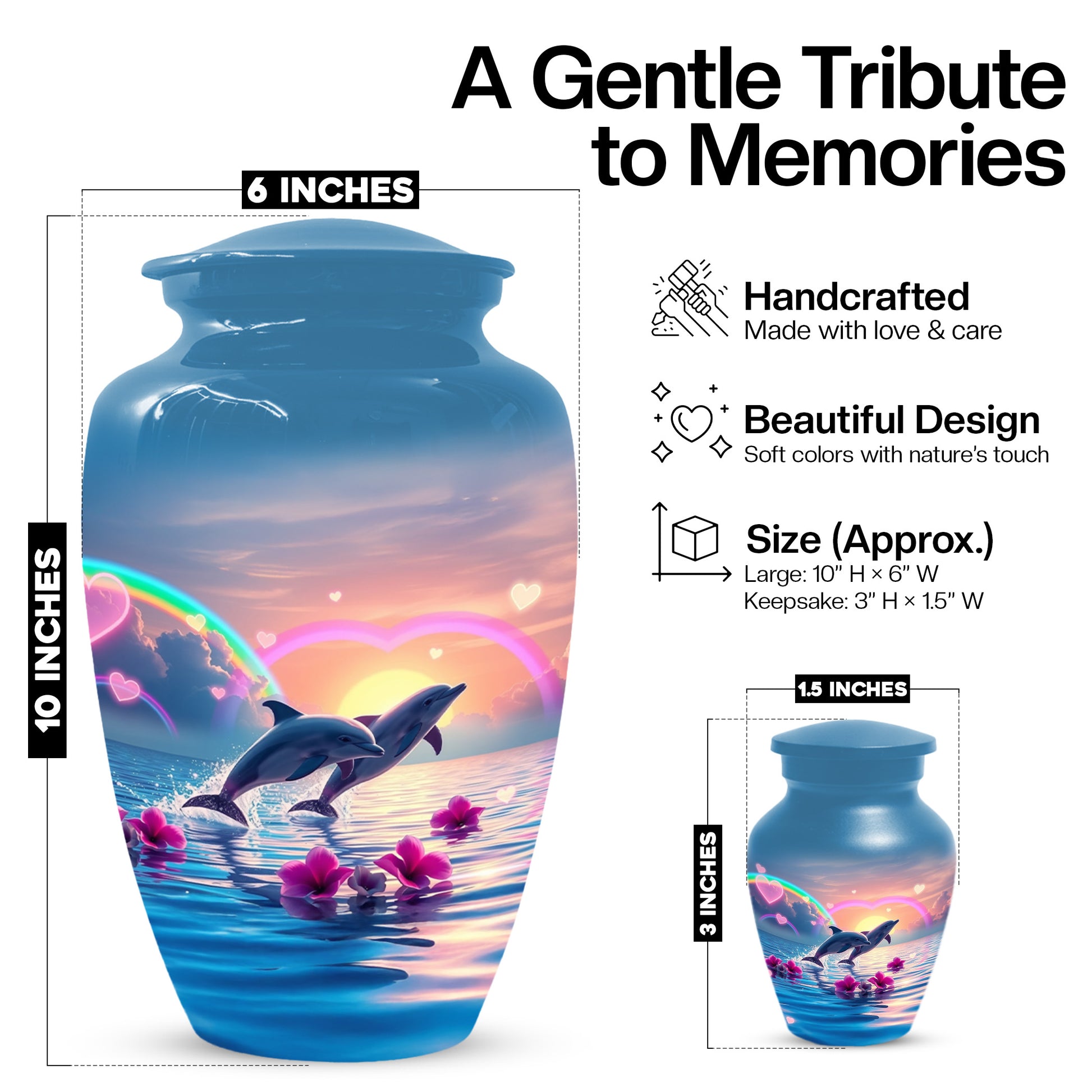 Dolphin Urn for Ashes - Personalized Ocean Sunset Memorial for Mom | Rainbow Cremation Urns for Mother