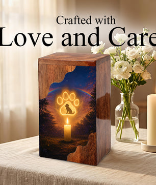 Personalized Dog Urn for Ashes, Rainbow Bridge Wooden Cremation Urn