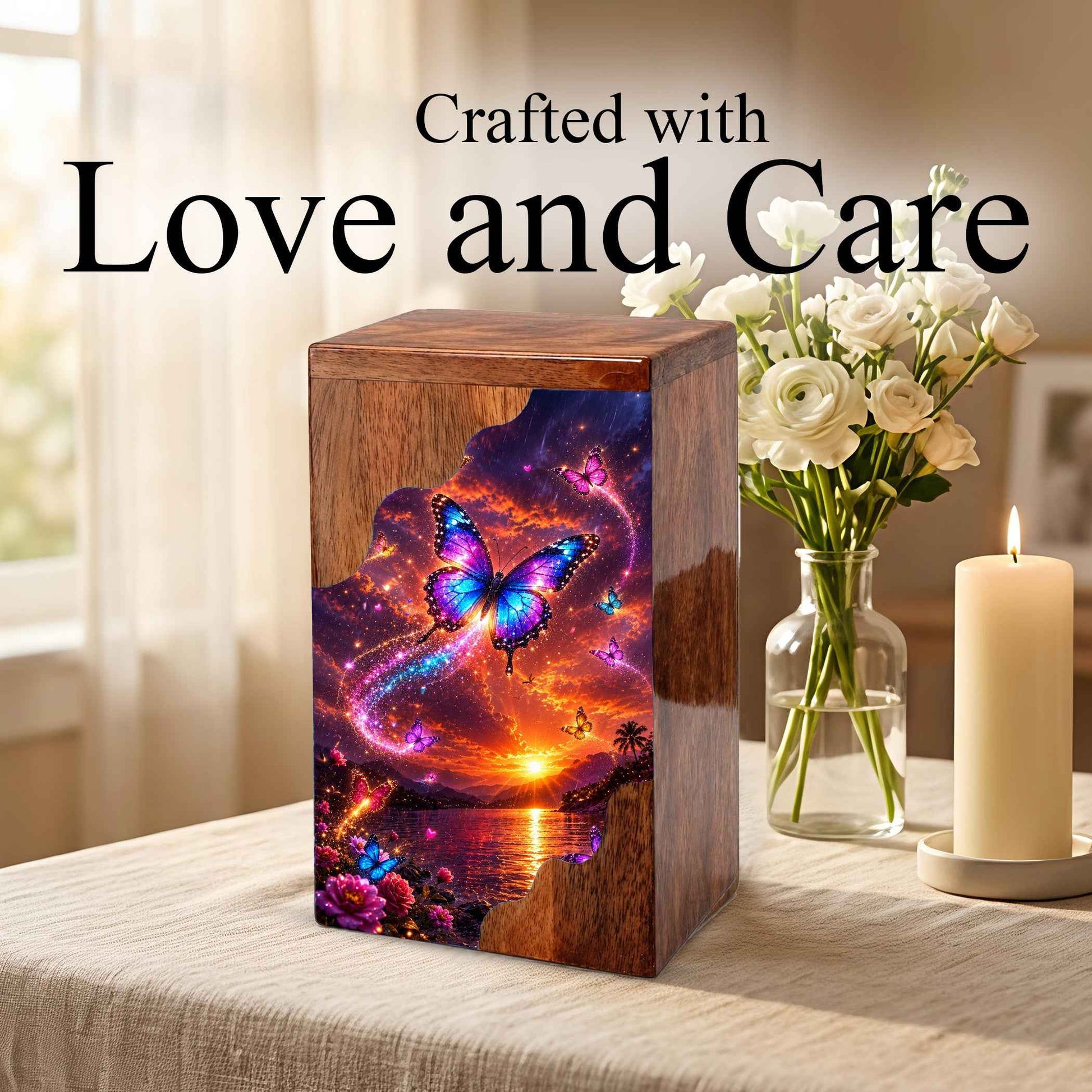 Butterfly Wooden Cremation Urn for Human Ashes