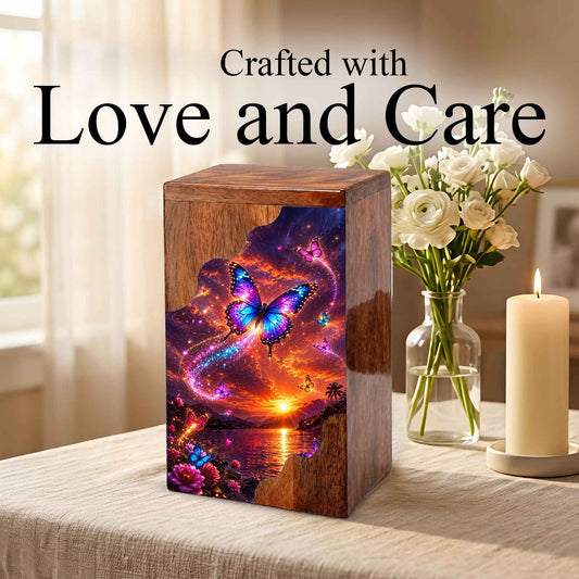 Butterfly Wooden Cremation Urn for Human Ashes