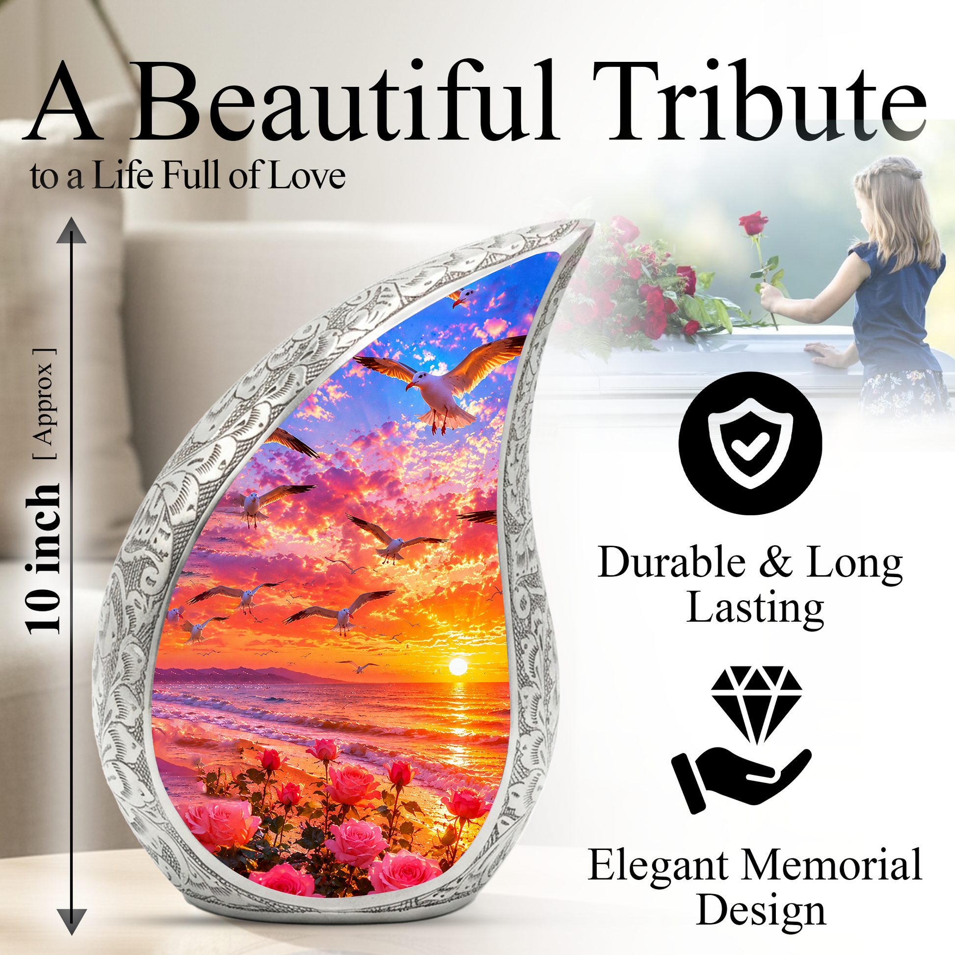 Sunset Memorial Urn for Mom – Personalized Funeral Urn for Human Ashes | Beautiful Cremation & Memorial Urn for Women