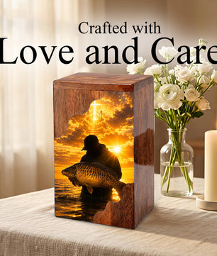 Fisherman Heaven Wooden Cremation Urn – Sunset Fishing Memorial Urn