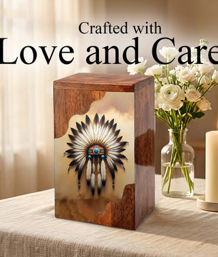 Wooden Cremation Urn – Feather Memorial Design | Custom Wooden Urn for Human Ashes