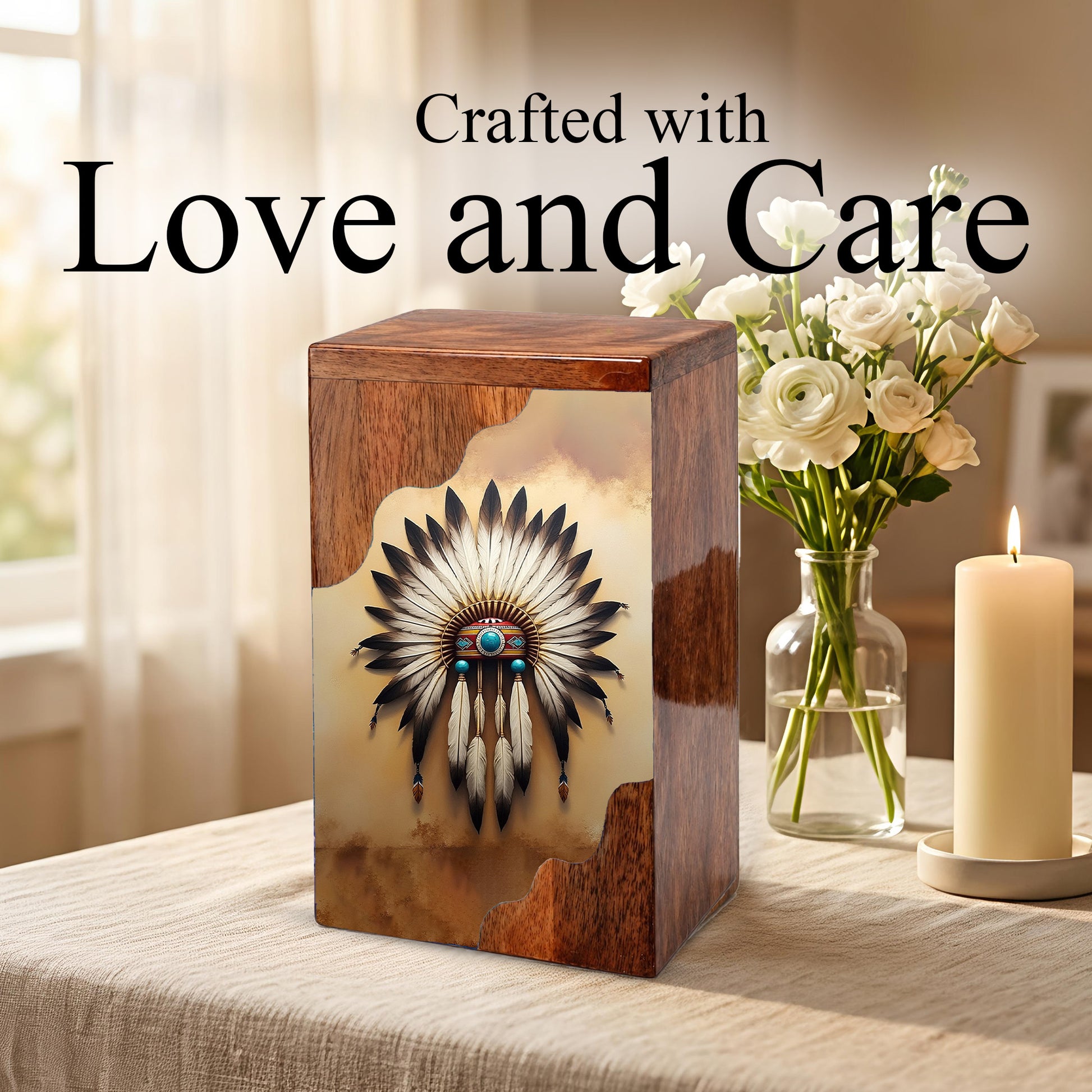 Wooden Cremation Urn – Feather Memorial Design | Custom Wooden Urn for Human Ashes