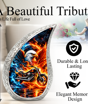 Motorcycle Cremation Urn for Ashes, Eagle Fire Memorial Urn