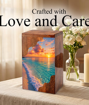 Sunset Beach Wooden Cremation Urn – Personalized Memorial Urn for Human Ashes |