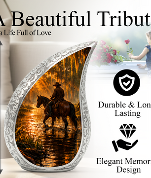 Cowboy with Horse Urn for Dad | Western Horse Cremation Urn for Adult Male Ashes