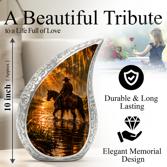 Cowboy with Horse Urn for Dad | Western Horse Cremation Urn for Adult Male Ashes