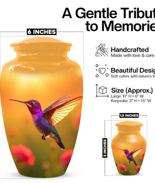 Golden Hummingbird Sunset Adult Urn for Human Ashes | Elegant Adult Cremation Urn