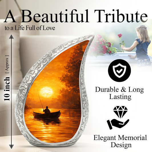 Fishing Sunset Cremation Urn for Dad | Beautiful Fishing Memorial Urn for Male Ashes