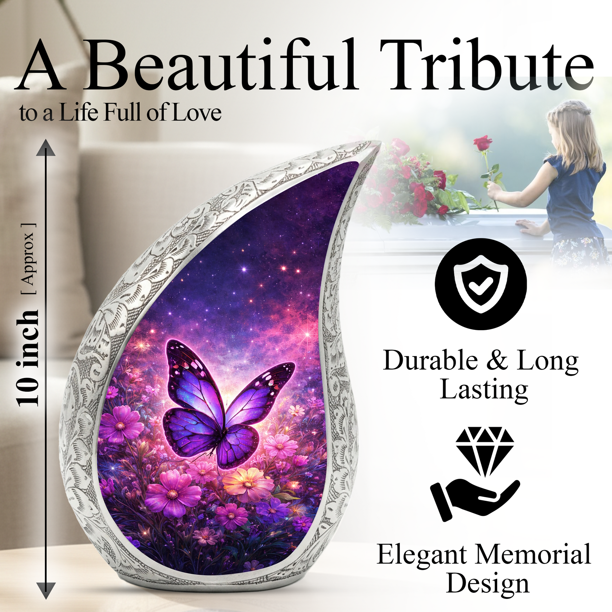 Purple Butterfly Adult Urn for Human Ashes – Premium Purple Butterfly Cremation Urn