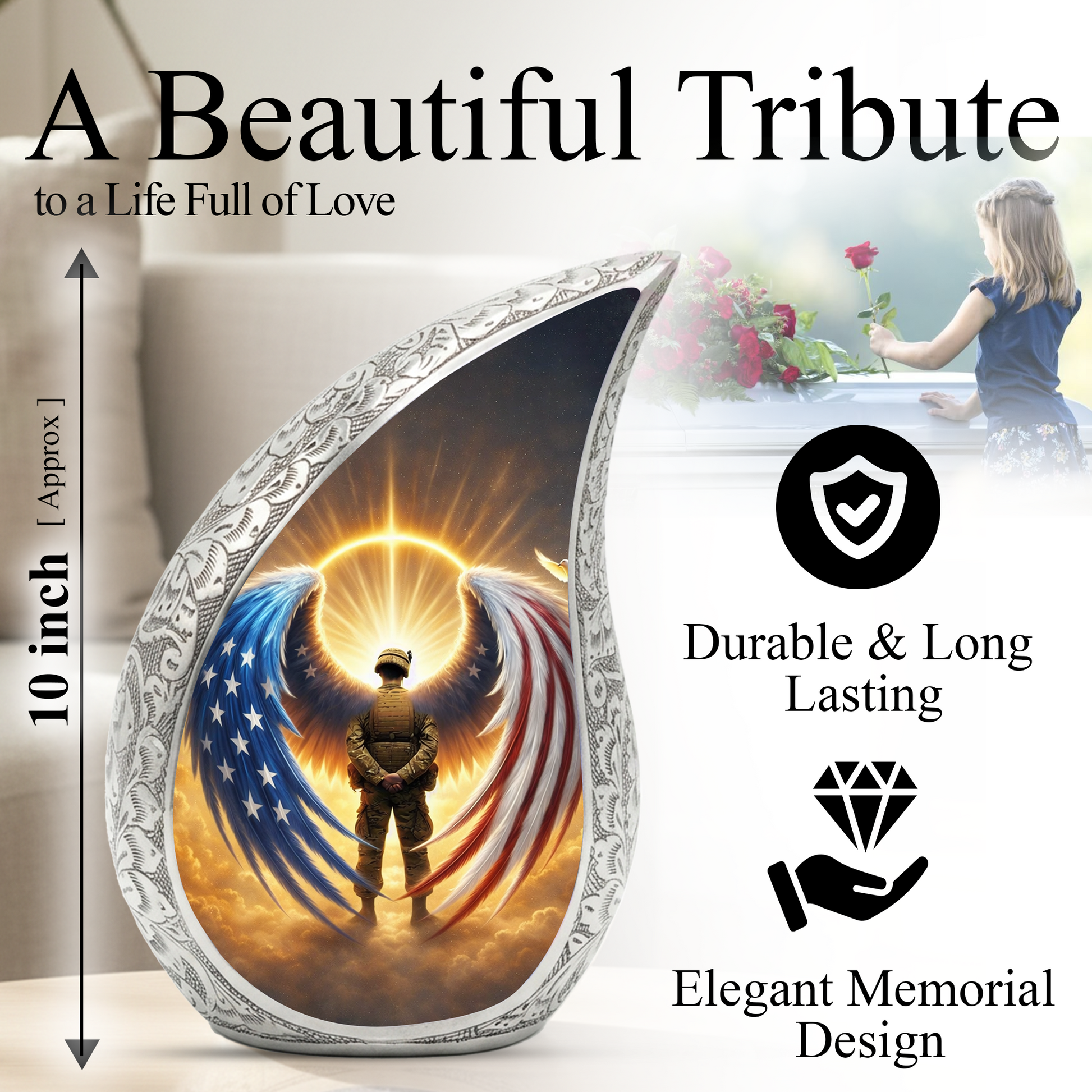 Patriotic Military Angel Urn for Dad – Personalized Urns for Dad