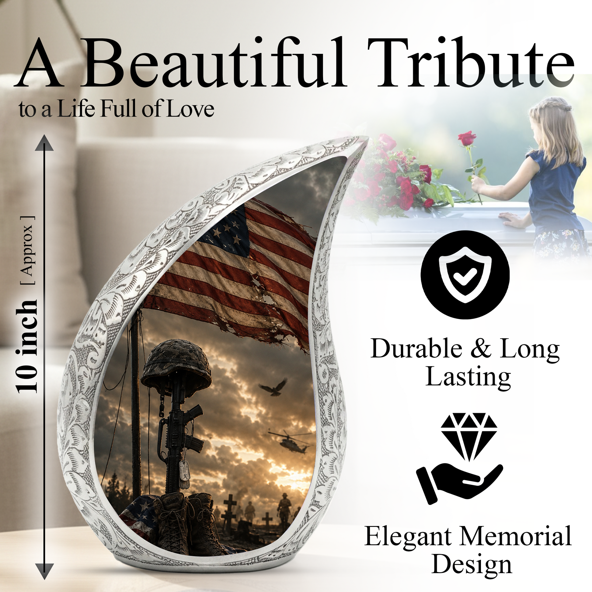 Military Urn for Human Ashes | Adult Military Cremation Urn & Patriotic Memorial Urn