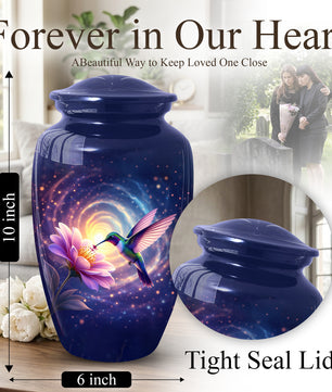 Hummingbird Urn for Mom with Pink Flower | Floral Cremation  Large Urn for Ashes