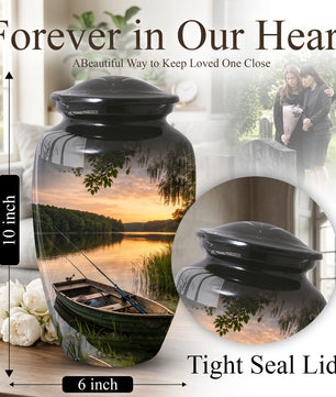 Fishing Lake Urn for Dad | Funeral Cremation  Large Urn for Father