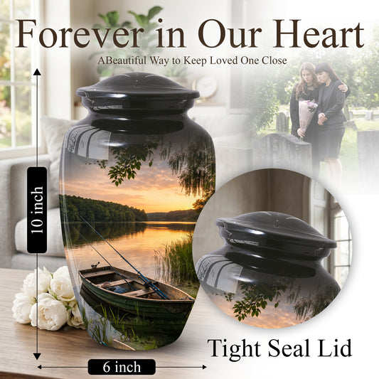 Fishing Lake Urn for Dad | Funeral Cremation  Large Urn for Father