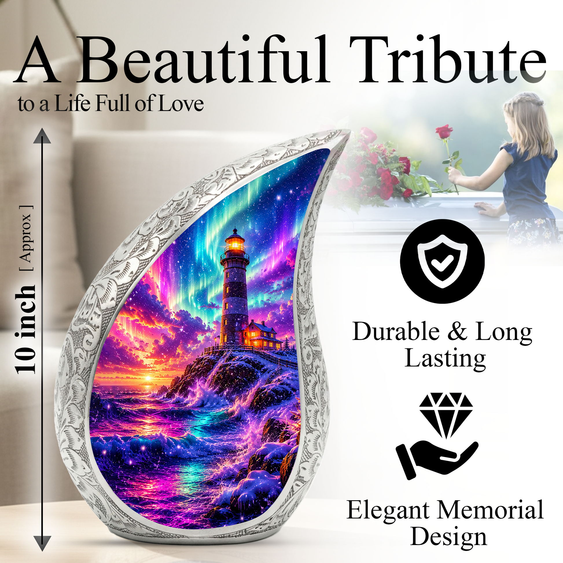 Ocean Wave Cremation Urn for Adult Ashes | Beautiful Ocean Theme Urn for Mom, Women & Human Ashes