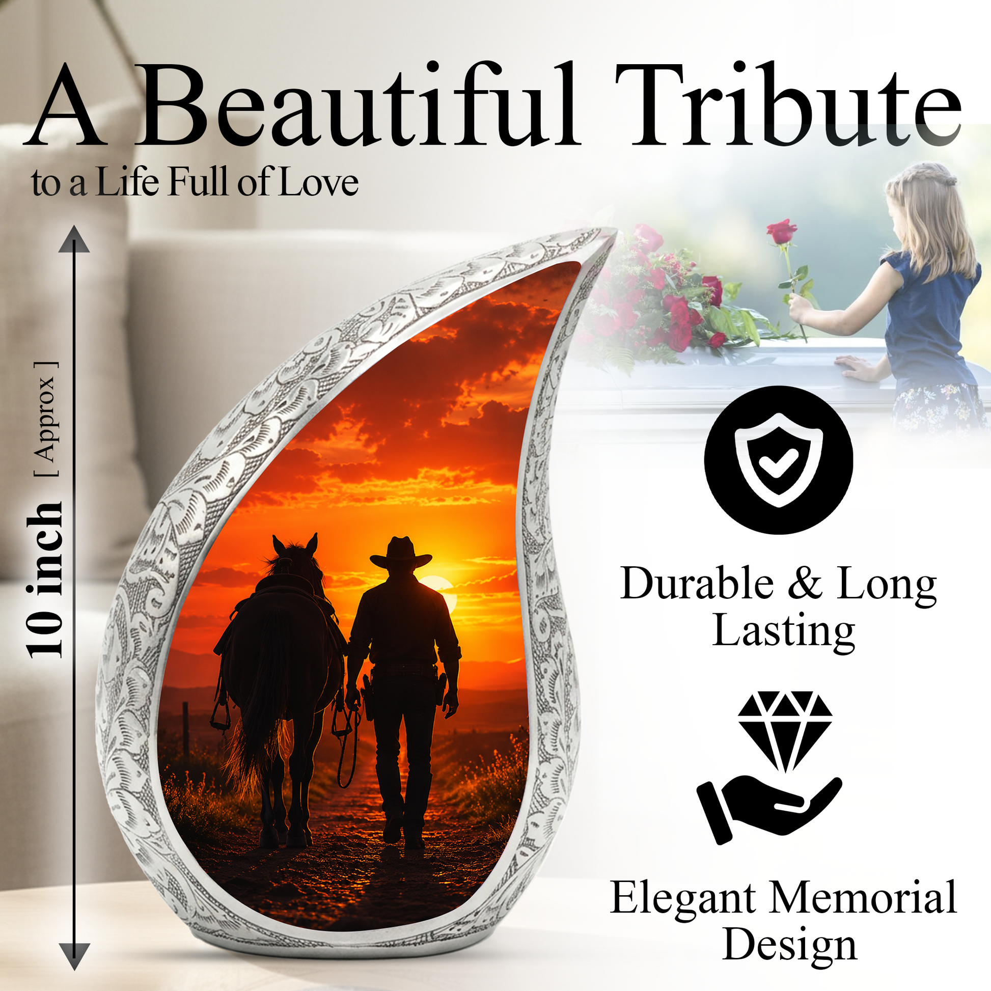 Cowboy Urn for Dad Ashes | Western Cremation Urn for Men | Cowboy Memorial Urn for Adult Male