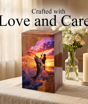 Fishing Wooden Cremation Urn – Gone Fishing Memorial Urn for Human Ashes