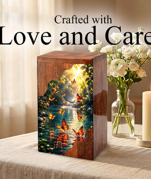 Butterfly Wooden Cremation Urn for Mom – Custom Memorial Urn for Human Ashes |