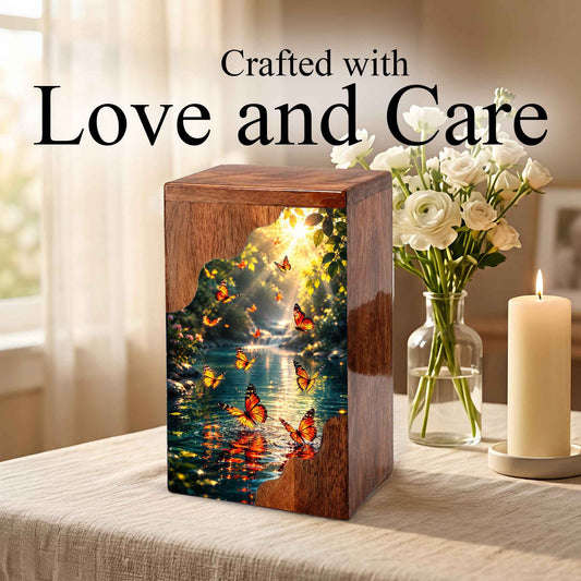 Butterfly Wooden Cremation Urn for Mom – Custom Memorial Urn for Human Ashes |