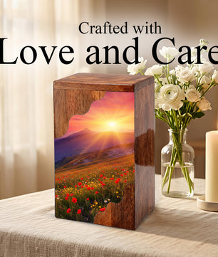 Sunrise Cremation Urn – Custom Wooden Memorial Urn Box for Ashes