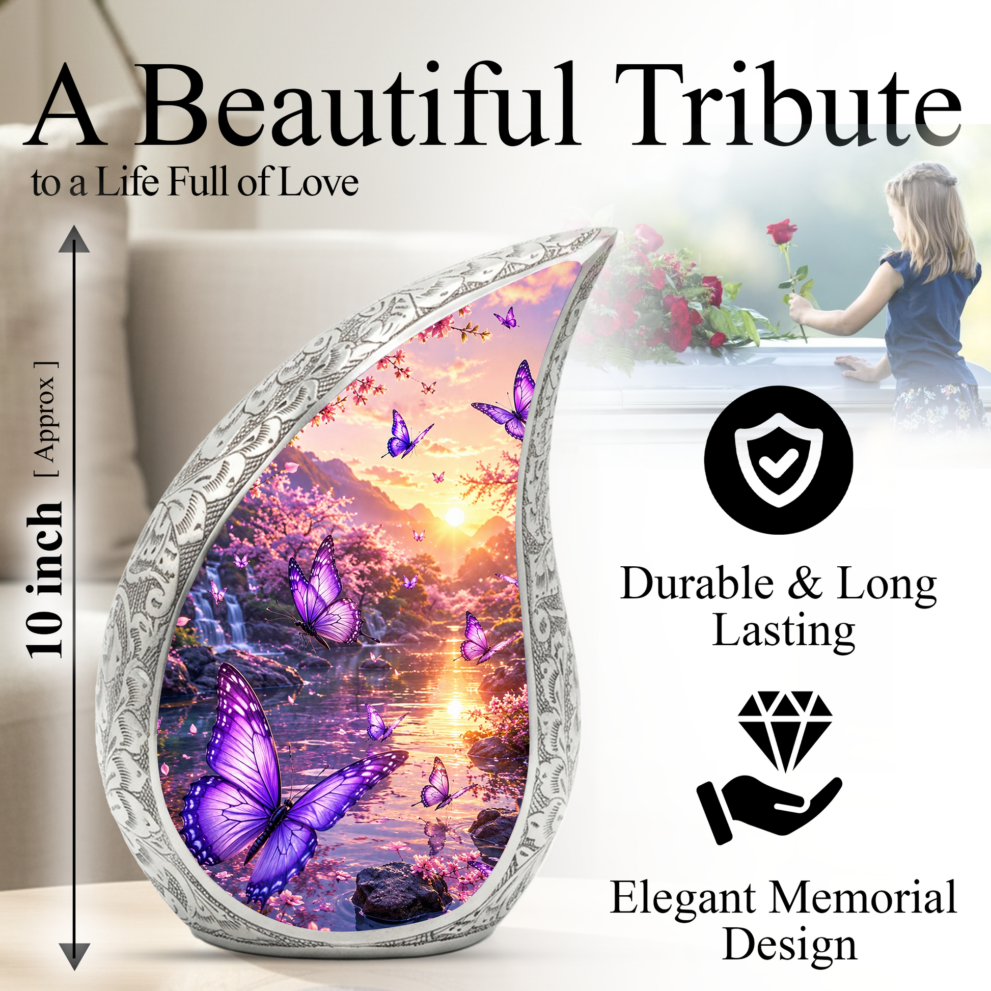 Purple Butterfly Sunset Urn for Ashes | Butterfly Urns for Human Ashes, Butterfly Urn for Cremation