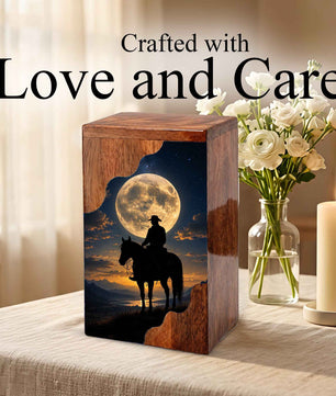 Cowboy Wooden Cremation Urn for Human Ashes