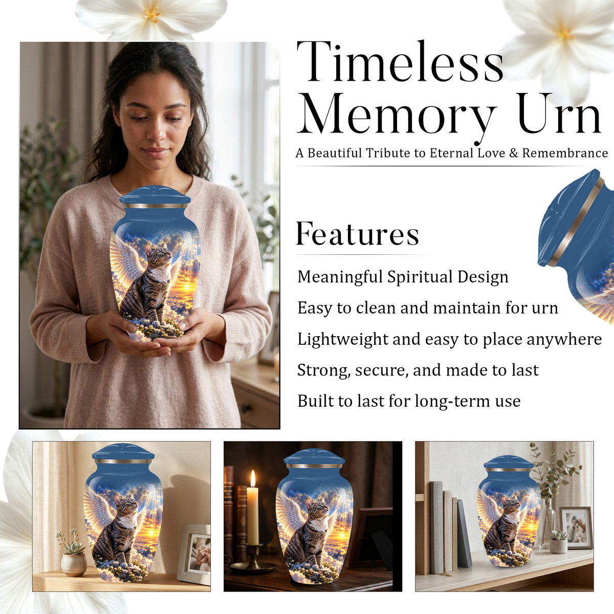 Angel Cat Cremation Urn for Ashes,Heavenly Cat Memorial with Wings, Custom Pet Lover Urn
