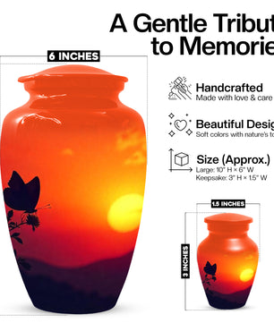 Butterfly Sunset Urn for Adult Ashes | Orange Sunset Butterfly Cremation Urn