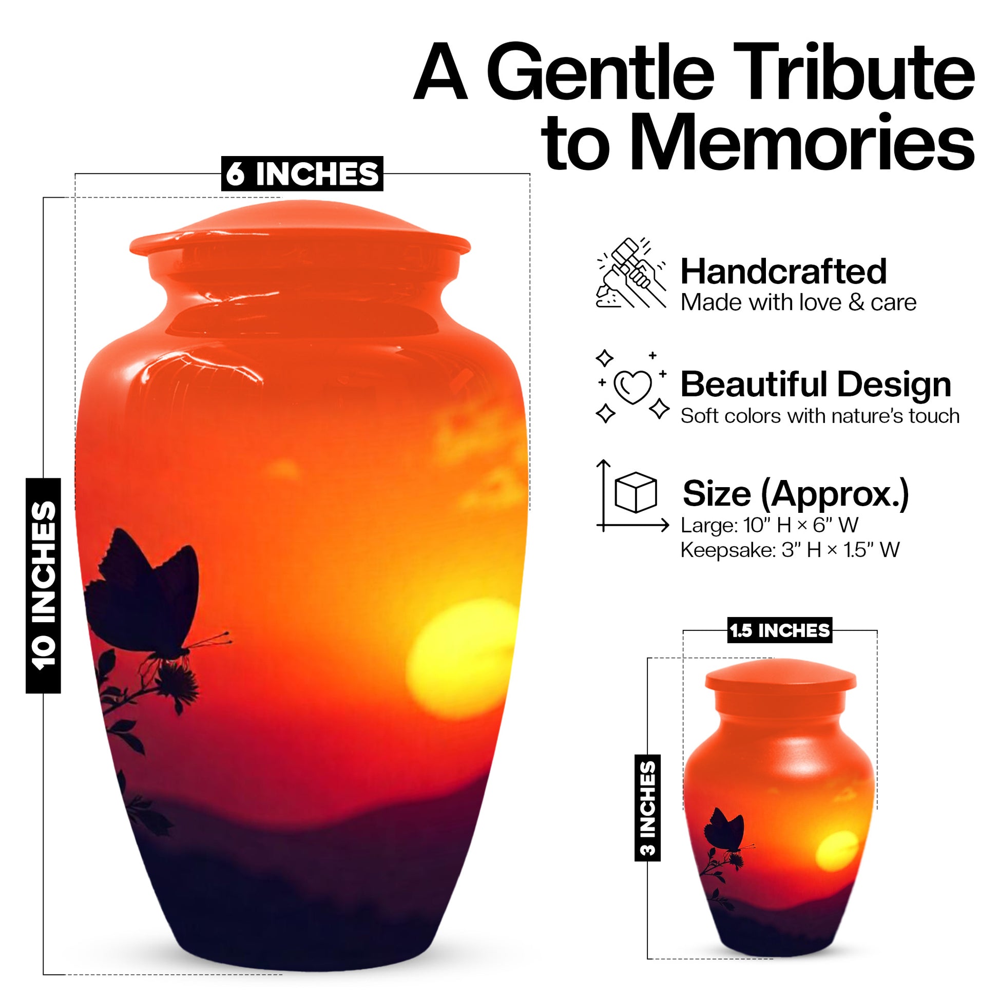 Butterfly Sunset Urn for Adult Ashes | Orange Sunset Butterfly Cremation Urn