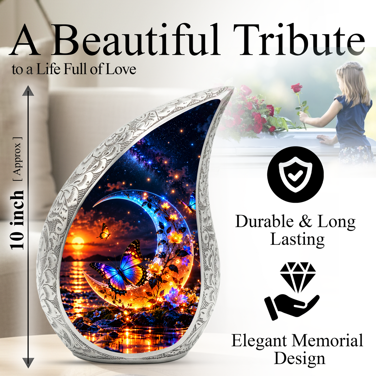 Butterfly Cremation Urn for Ashes, Personalized Adult Memorial Urn