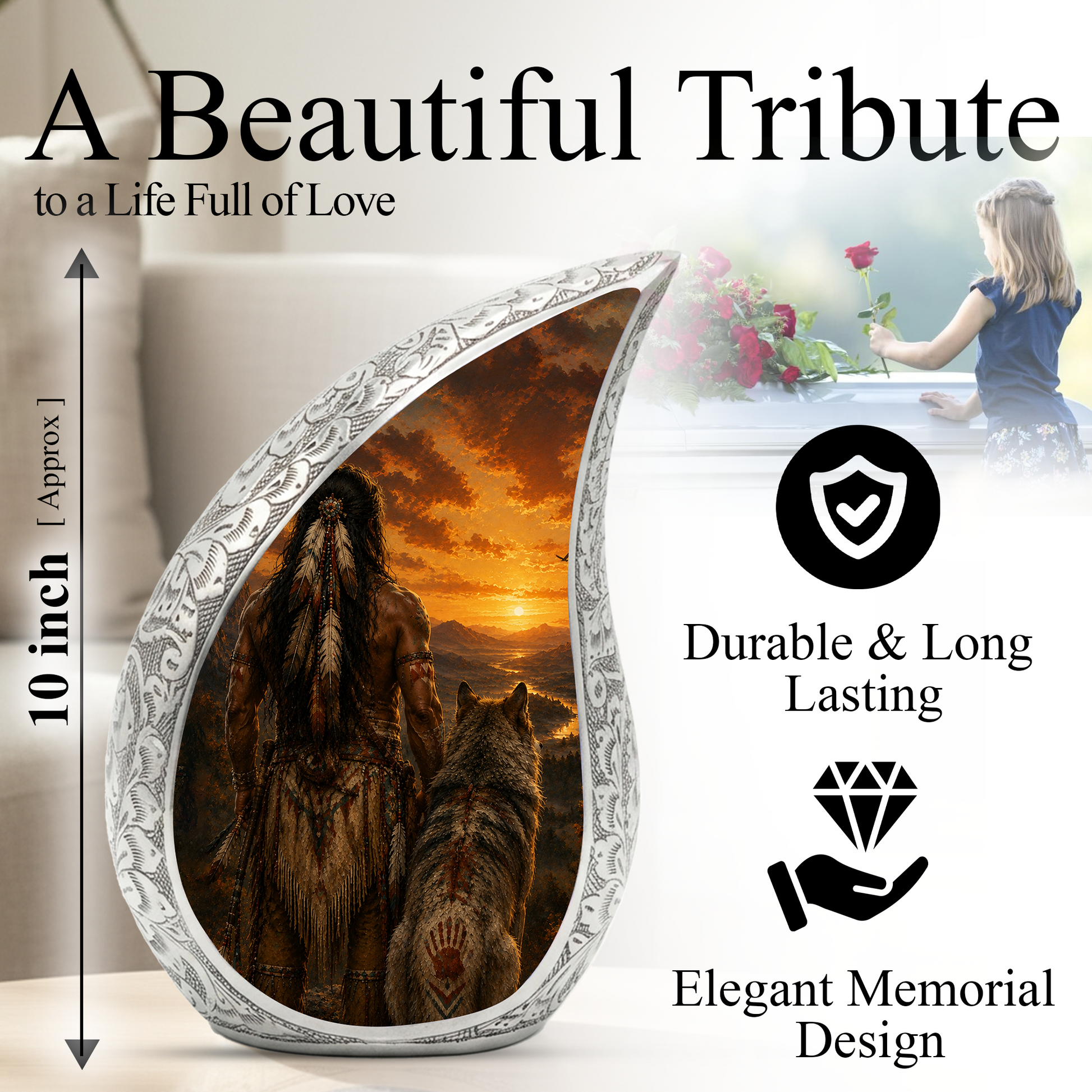 Warrior Sunset Urn for Adult Ashes | Adult Cremation Urn for Human Ashes