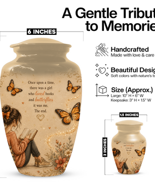 Butterfly Memorial Urn for Mom - Book Lover Memorial Keepsake for Women