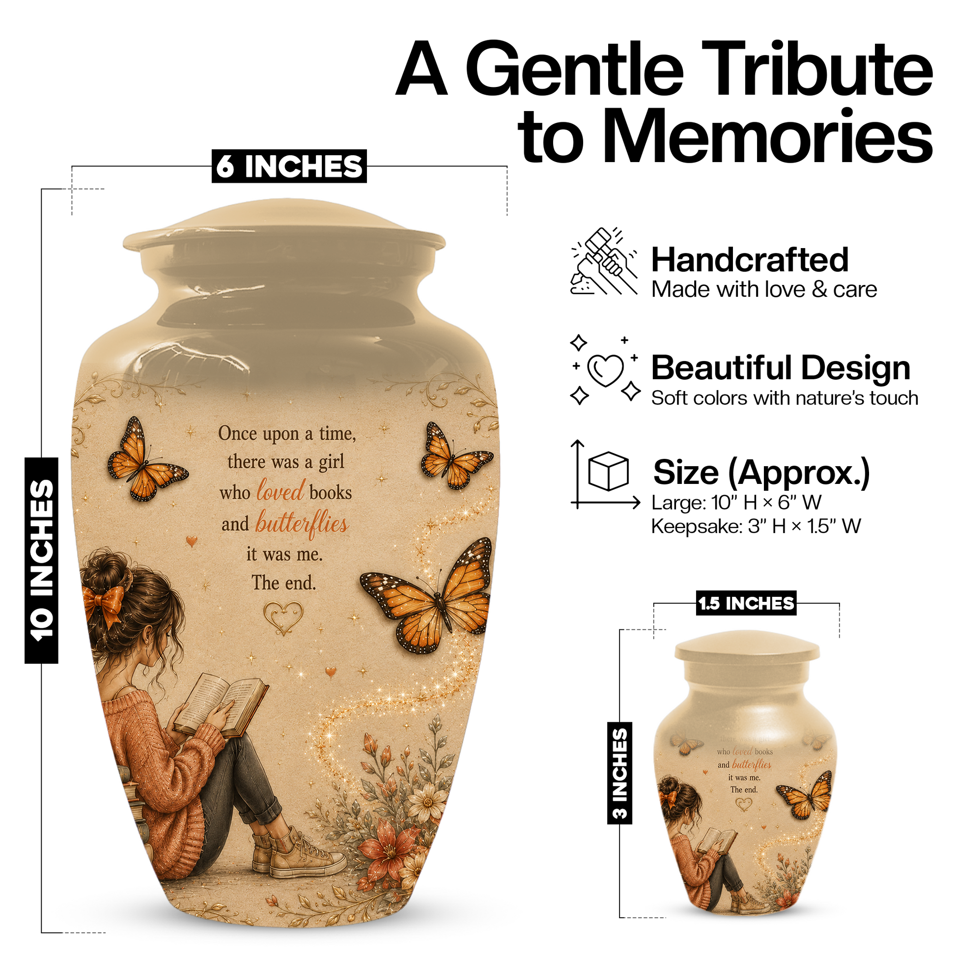 Butterfly Memorial Urn for Mom - Book Lover Memorial Keepsake for Women