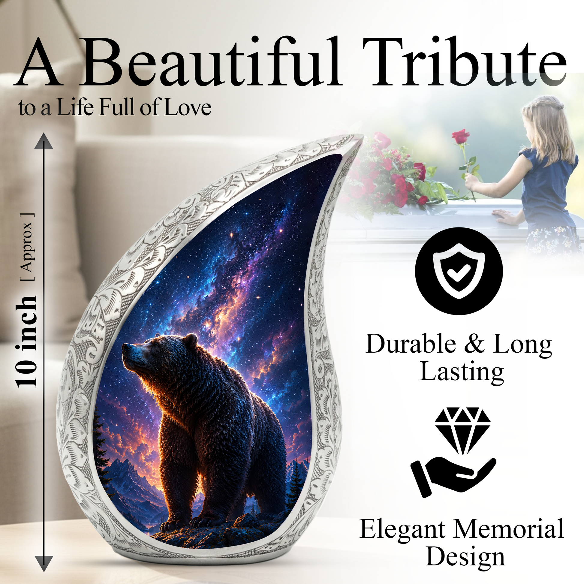 Bear Mountain Adult Urn for Human Ashes – Wildlife Adult Cremation Urn