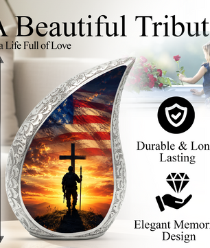 Military Cross Urn for Dad | Patriotic Cremation Urn for Adult Male Ashes