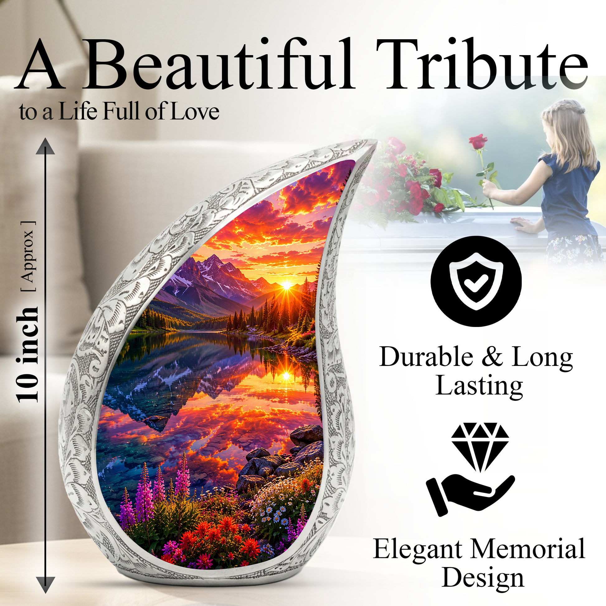 Mountain Lake Cremation Urn for Mom & Dad | Beautiful Landscape Adult Urn