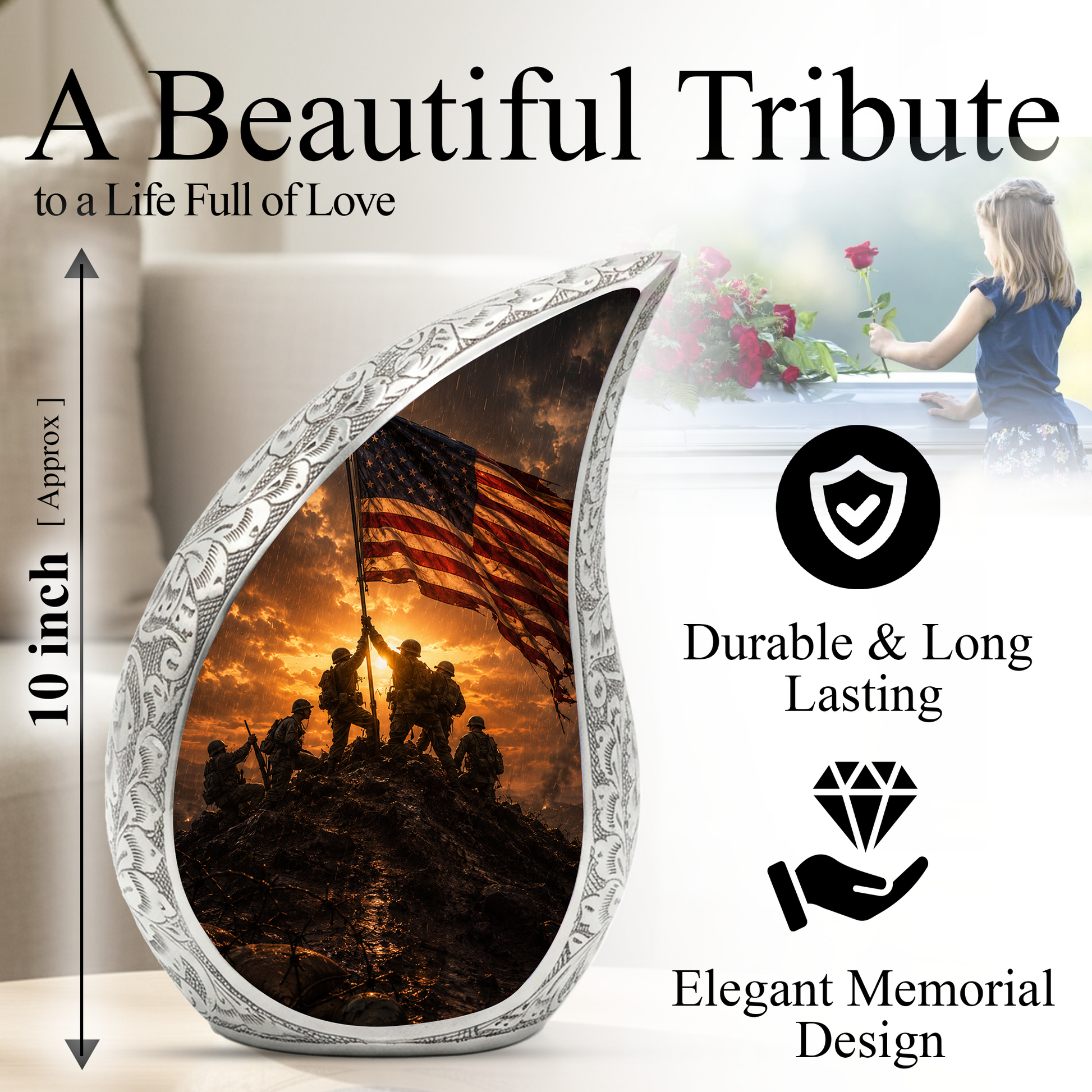 Soldier Sunset Urn for Human Ashes | Military Adult Cremation Urn Memorial