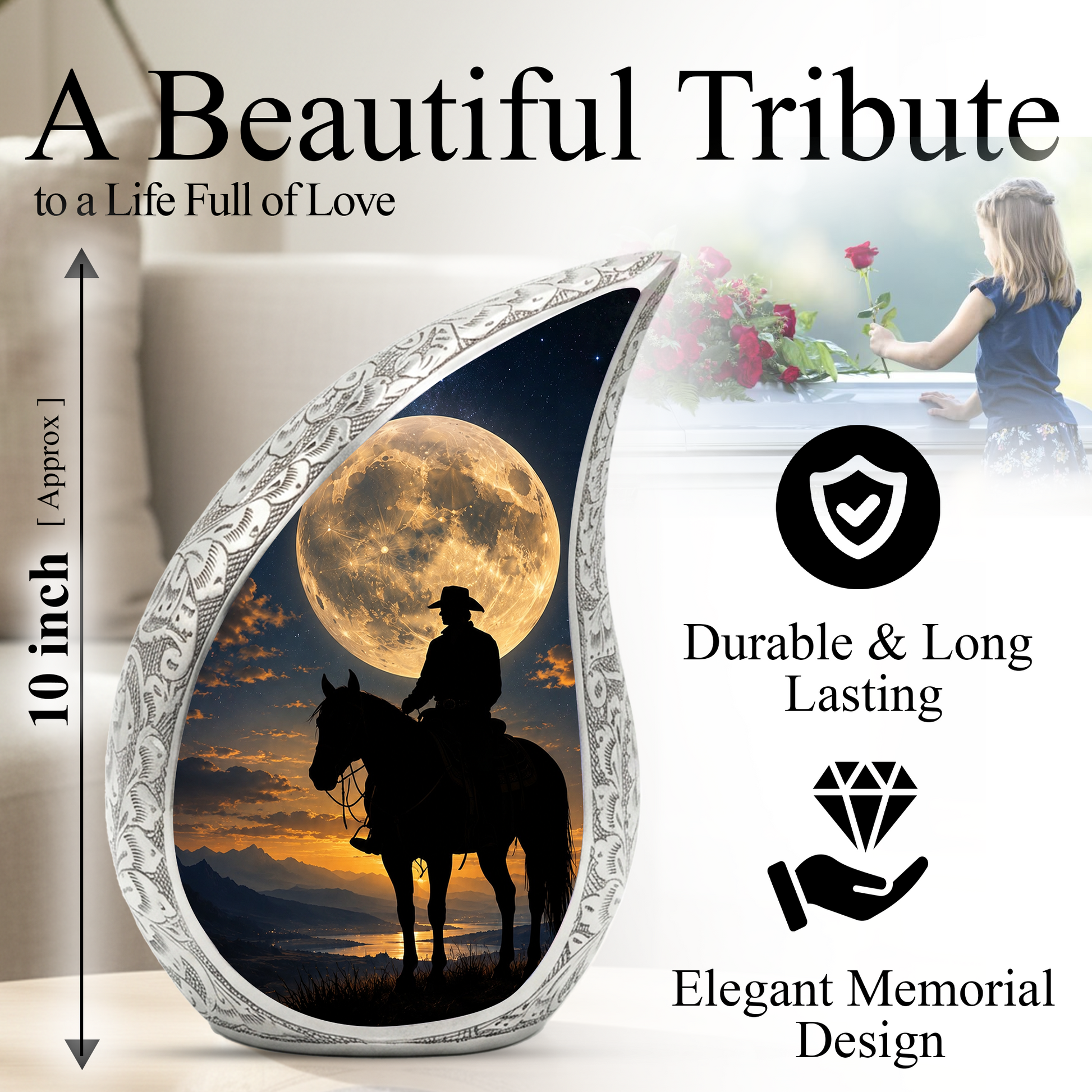 Cowboy Urn for Human Ashes | Western Cremation Urn for Men, Dad, Father & Cowboy Memorial