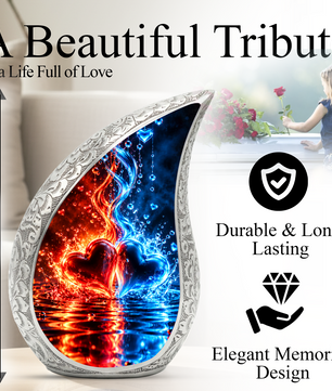 Heart Urn for Ashes, Red and Blue Hearts Aluminum Cremation Urn