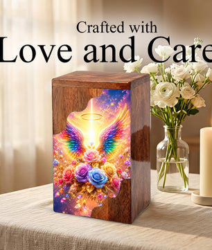 Angel Wings Wooden Cremation Urn – Heavenly Memorial Urn for Human Ashes